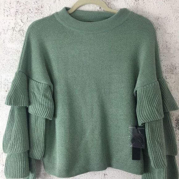 #118  POOF SAGE GREEN CROPPED SWEATER - Picture 1 of 4